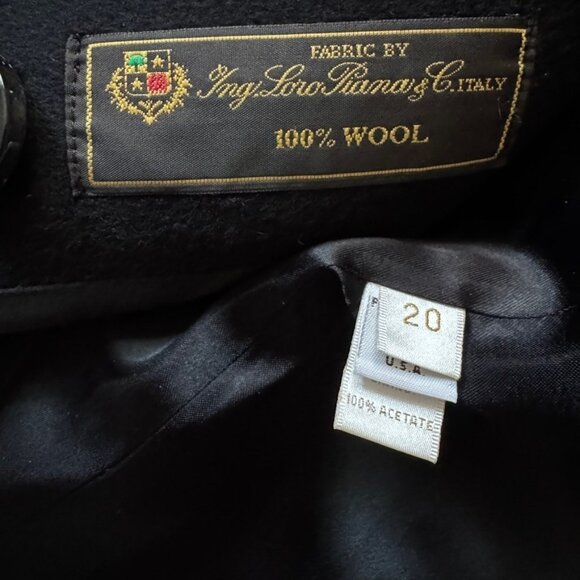 Vintage Loro Piana Fabric Womens Black 100% Wool Winter Pea Coat Jacket Sz 20 - Picture 9 of 9